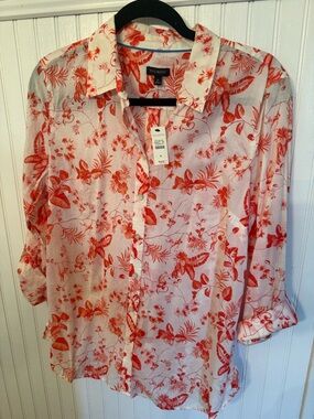 Nwt Talbots Floral Button up Medium Cotton Blouse
